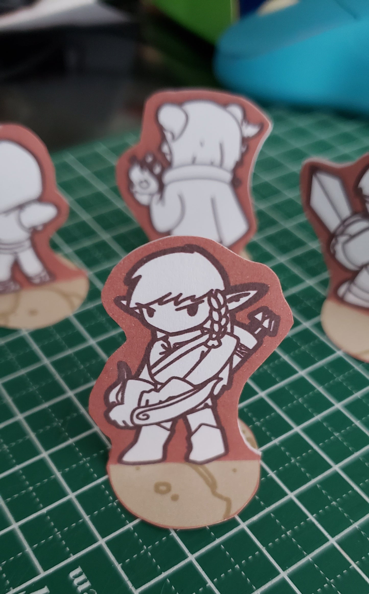 PDF FILE, Papelchemy Printable Pre-gen character tokens for tabletop. wargames: Elf Ranger, Paladin half-orc, Halfling Monk and Warlock Tiefling.