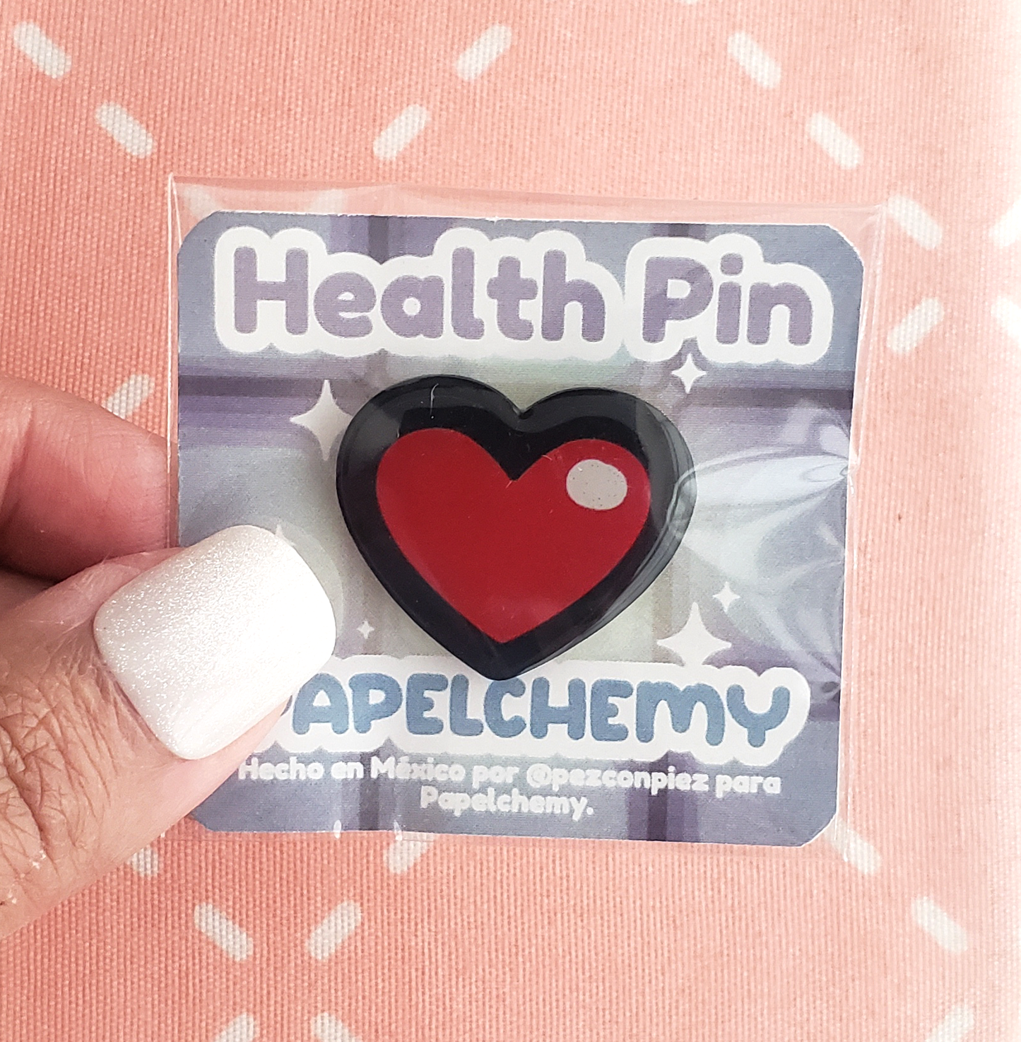 Plastic RPG Health Accessory Pins: Potion, Heart, Half-filled Heart