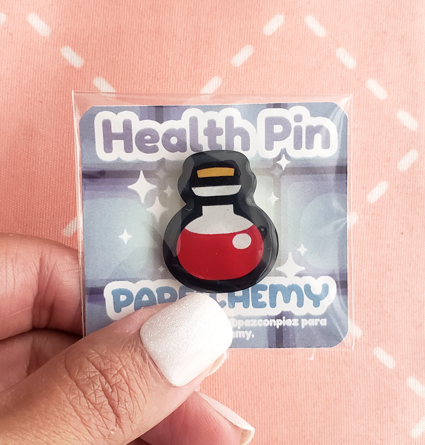 Plastic RPG Health Accessory Pins: Potion, Heart, Half-filled Heart